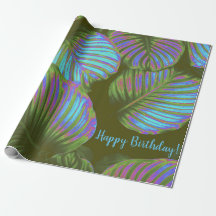 Rainbow Tropical Leaves Wrapping Paper