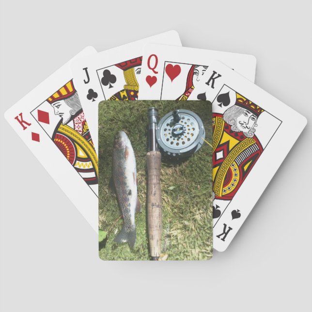 rainbow trout and fly fishing reel playing cards (Back)