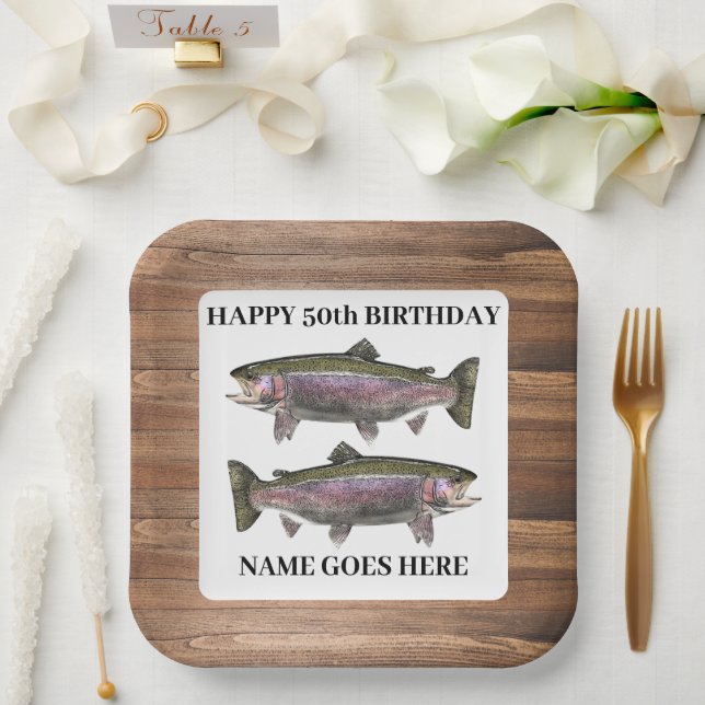 Rainbow Trout Fishing Outdoors Birthday Paper Plate (Wedding)
