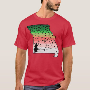 Rainbow Trout Fly Fish Missouri State Map Fly Fish T-Shirt