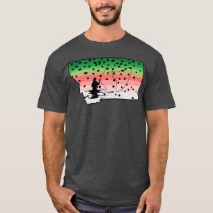 Rainbow Trout Fly Fish Montana State Map Fly Fishi T-Shirt
