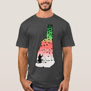Rainbow Trout Fly Fish New Hampshire State Map Fly T-Shirt