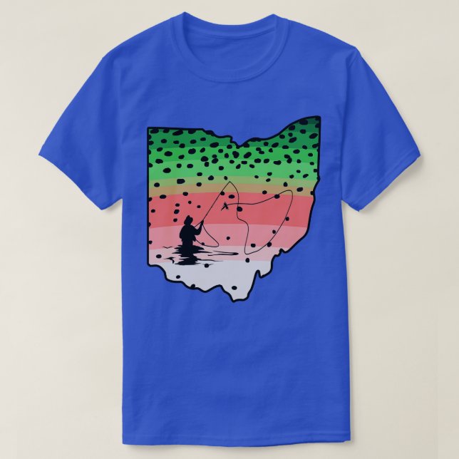 Rainbow Trout Fly Fish Ohio State Map Fly Fishing  T-Shirt (Design Front)