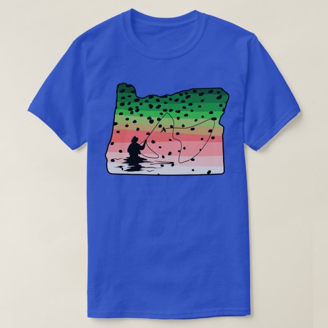 Rainbow Trout Fly Fish Oregon State Map Fly Fishin T-Shirt (Design Front)