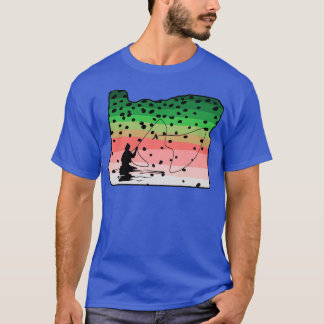 Rainbow Trout Fly Fish Oregon State Map Fly Fishin T-Shirt