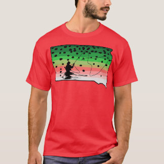 Rainbow Trout Fly Fish South Dakota State Map Fly T-Shirt