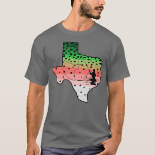 Rainbow Trout Fly Fish Texas State Map Fly Fishing T-Shirt