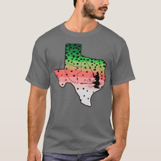 Rainbow Trout Fly Fish Texas State Map Fly Fishing T-Shirt