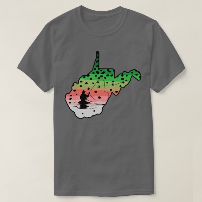 Rainbow Trout Fly Fish West Virginia State Map Fly T-Shirt (Design Front)