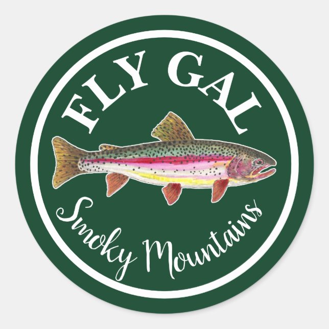 Rainbow Trout Fly Fishing FLY GAL Personalise Classic Round Sticker (Front)
