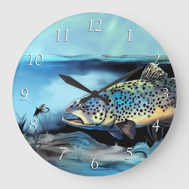 Rainbow Trout Fly Fishing Large Clock (Front)