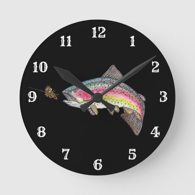 Rainbow Trout Fly Fishing Round Clock (Front)
