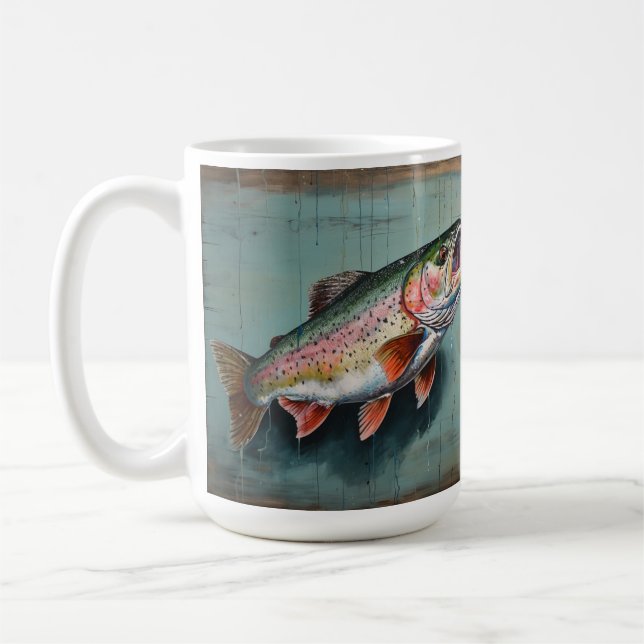 Rainbow trout, rustic, cabin vibe, farmhouse style coffee mug (Left)