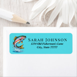 Rainbow Trout Teal Fish Illustration Address Label