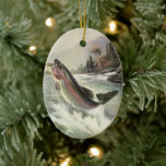 Rainbow Trout, Vintage Fisherman Fishing for Fish Ceramic Tree Decoration<br><div class="desc">Vintage illustration sports design featuring a fisherman fishing in a river. A rainbow trout is splashing and jumping out of the water.</div>