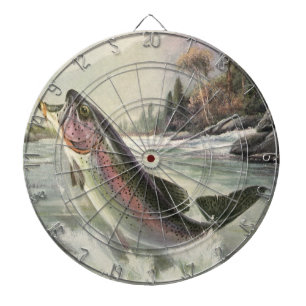 Rainbow Trout, Vintage Fisherman Fishing for Fish Dartboard
