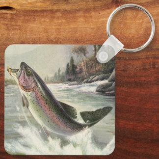 Rainbow Trout, Vintage Fisherman Fishing for Fish Key Ring