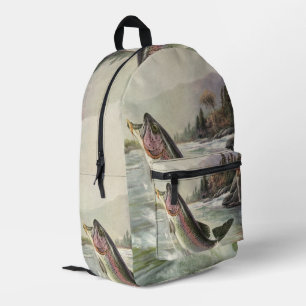 Rainbow Trout, Vintage Fisherman Fishing for Fish Printed Backpack