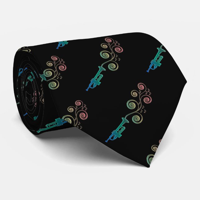 Rainbow Trumpet Pattern Let There Be Jazz Tie (Rolled)