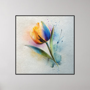 Rainbow Tulip Splash Watercolor Abstract Art Canvas Print