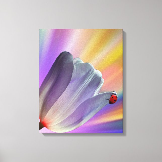 Rainbow, Tulips and Ladybug Canvas Print (Front)