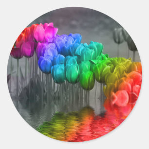 Rainbow Tulips flooded JT Classic Round Sticker