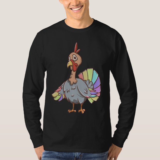 Rainbow Turkey Happy LGBTQ Turkey Gay Thanksgiving T-Shirt (Front)