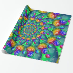Rainbow Turquoise Bokeh Fractal Wrapping Paper