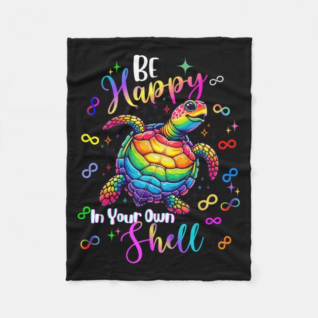Rainbow Turtle Be Happy In Own Shell Au Awareness Fleece Blanket (Front)