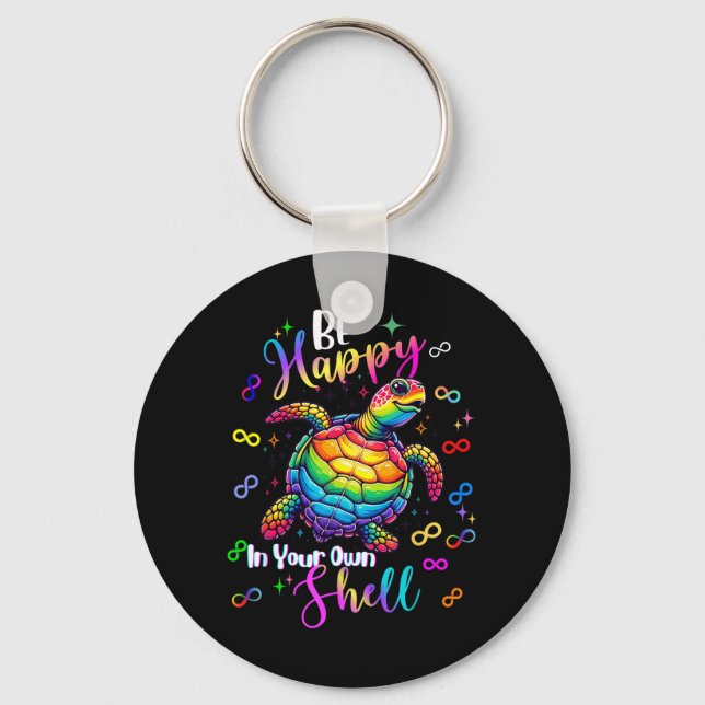 Rainbow Turtle Be Happy In Own Shell Au Awareness Key Ring (Front)