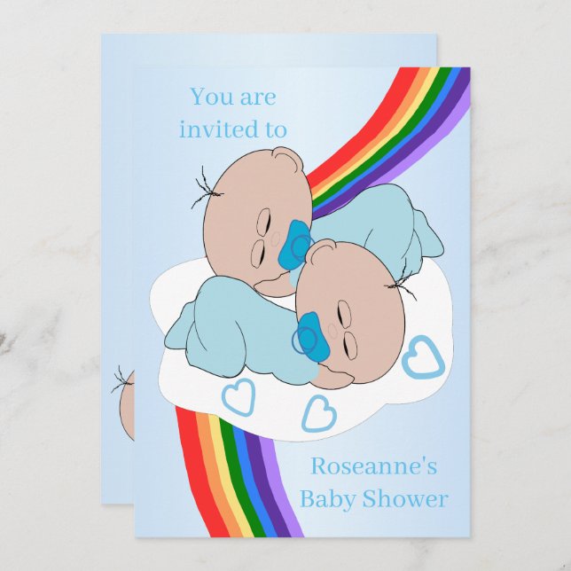 Rainbow Twin Baby Boys Baby Shower Invitation (Front/Back)