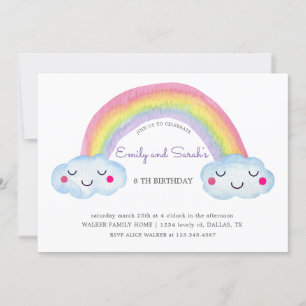 Rainbow Twins  Birthday Invitation