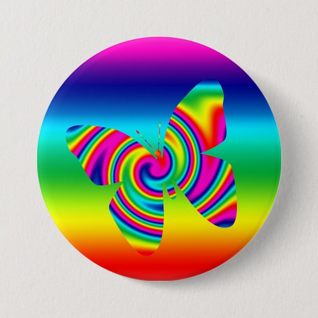 Rainbow Twirl Butterfly 7.5 Cm Round Badge (Front)