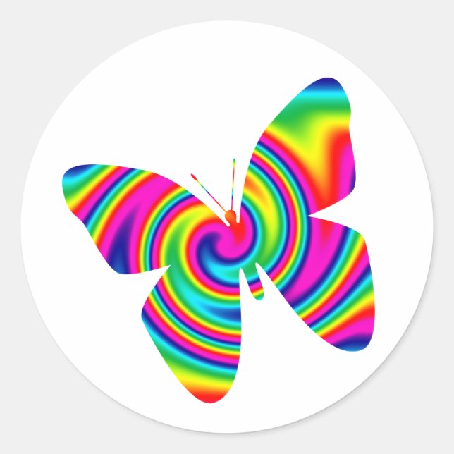 Rainbow Twirl Butterfly Cutouts Classic Round Sticker (Front)