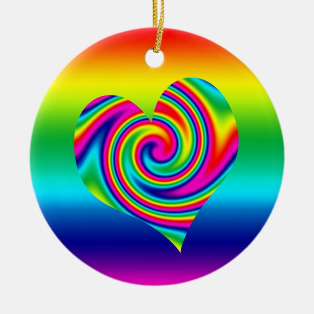 Rainbow Twirl Heart Ceramic Tree Decoration (Front)