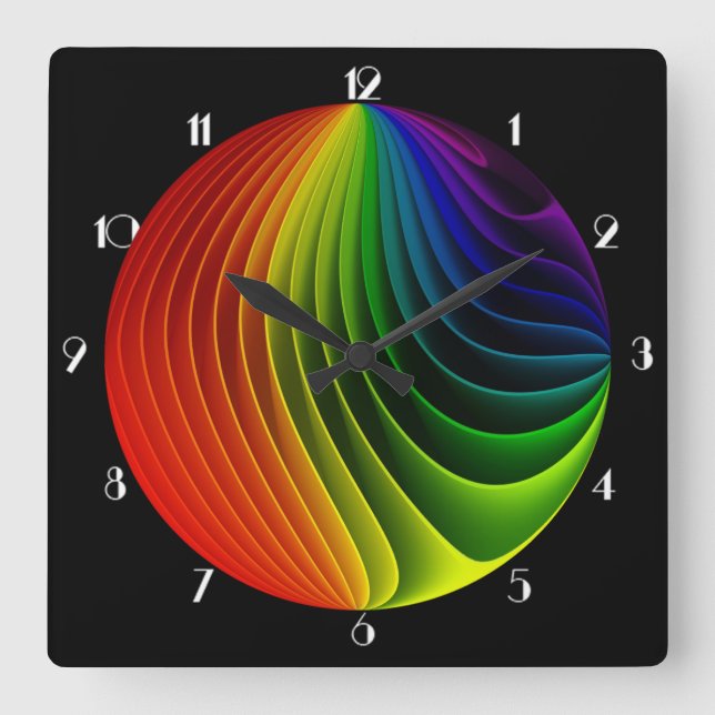 Rainbow Twist Square Wall Clock (Front)