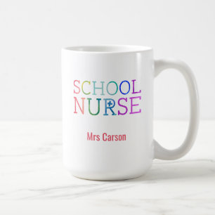 Rainbow Typography School Nurse Personalised Coffee Mug