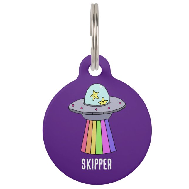 Rainbow UFO Personalised Pet Tag (Front)
