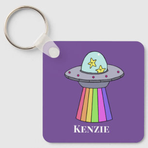 Rainbow UFO Personalized Keychain