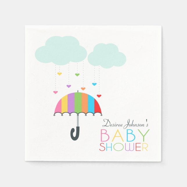 Rainbow Umbrella Neutral Baby Shower Napkin (Front)