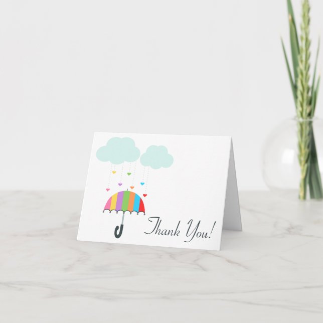 Rainbow Umbrella Neutral Baby Shower Thank You Card (Front)