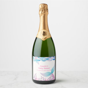 Rainbow Under Sea Mermaid Tail Baby Shower Sparkling Wine Label