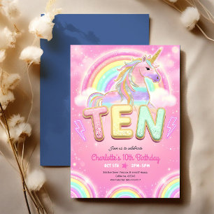 Rainbow Unicorn 10th Birthday Invitation