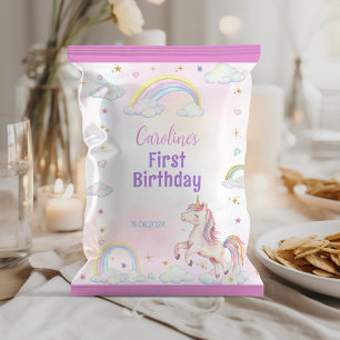 Rainbow Unicorn 1st Birthday Chip Bag Wrapper