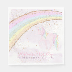 Rainbow Unicorn 1st Birthday Girls Pastel Napkin
