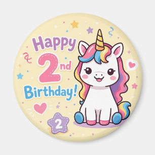 Rainbow Unicorn 2nd Birthday Celebration Magnet