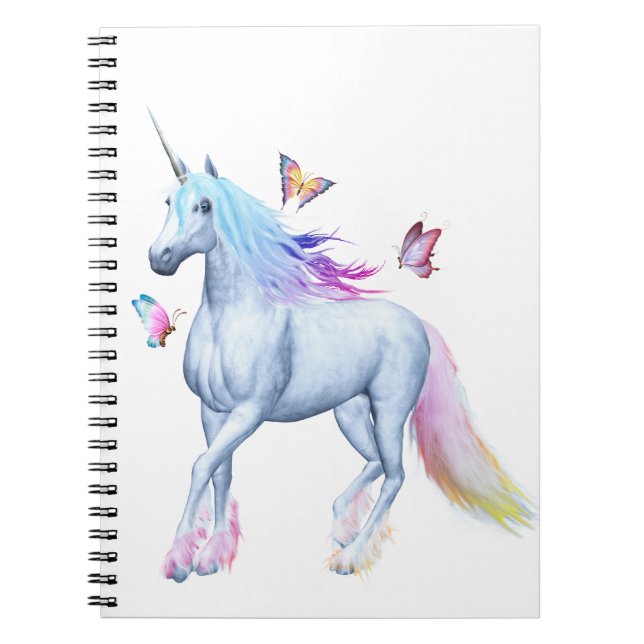 Rainbow unicorn and butterflies spiral notebook (Front)