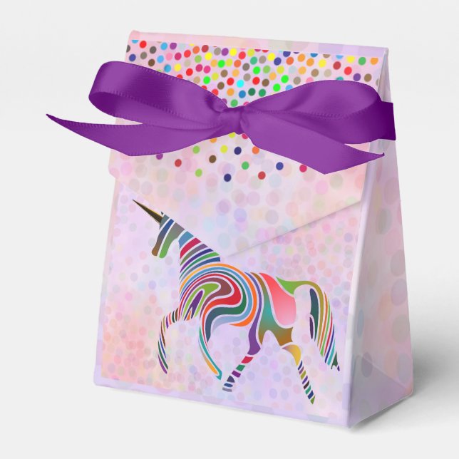Rainbow Unicorn and Confetti on Pink Birthday Favour Box (Front Side)