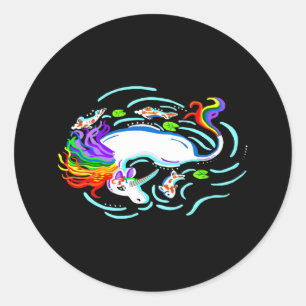 Rainbow Unicorn And Koi Fish Classic Round Sticker