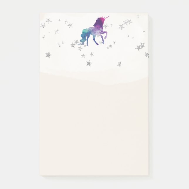 Rainbow Unicorn and Silver Stars Post-it Notes (Front)